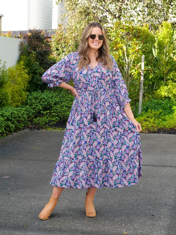 Boho Australia Theodora Dress Navy Pink Paisley