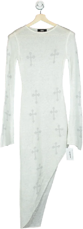 EGO White Cross Pattern Asymmetric Knit Dress UK 8