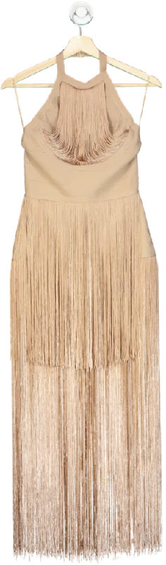 River Island Beige Fringe Halterneck Dress UK 6