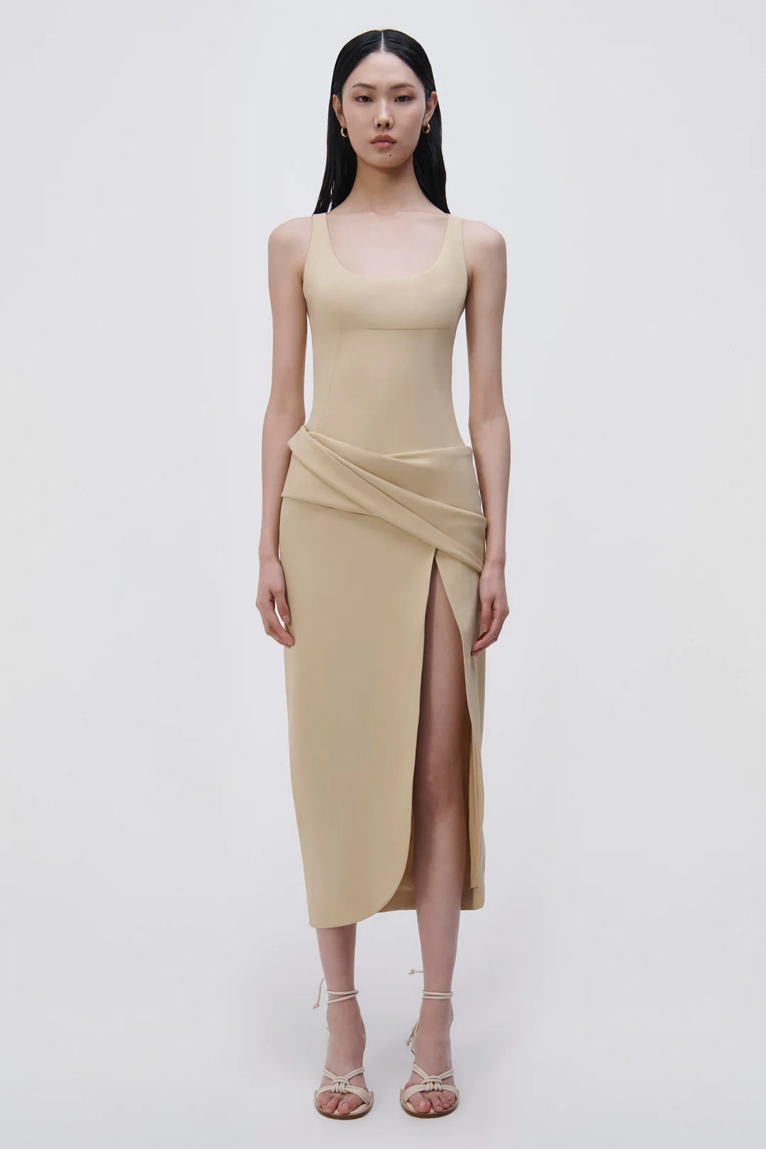 Angeline Draped Midi Dress - Dried Pineapple