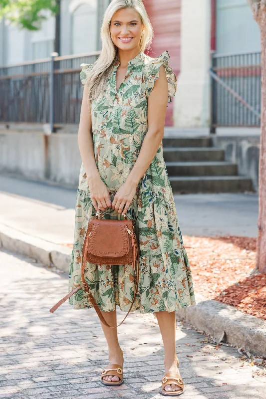 Created Beauty Olive Green Floral Midi Dress