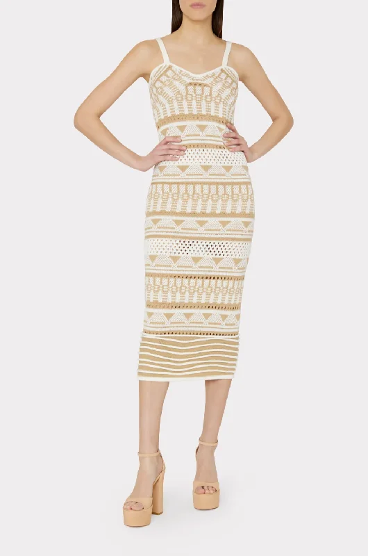 Geo Jacquard Midi Tank Dress - Tan White