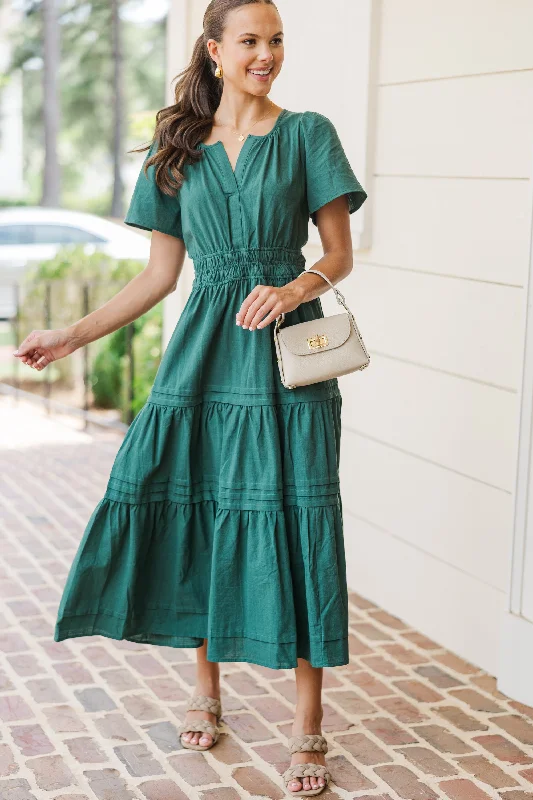 It's In The Air Emerald Green Tiered Midi Dress