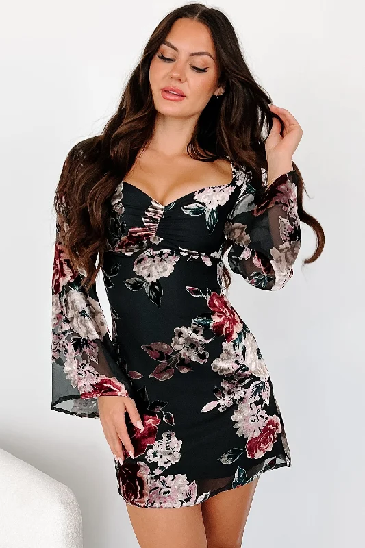 Powered By Whimsy Velvet Floral Mini Dress (Black Multi)