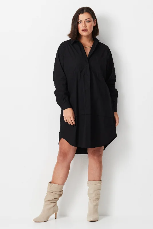 Organic Cotton Shirt Dress - Black