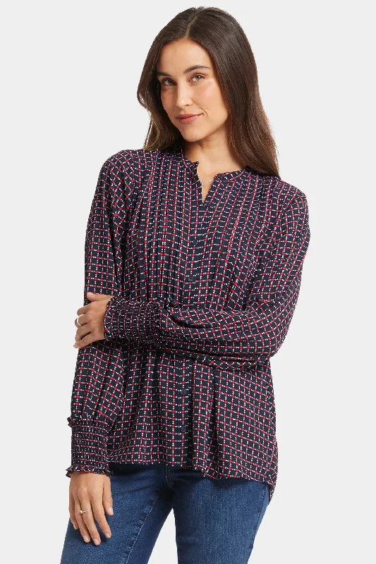 Pleated Peasant Blouse - Starlet Geo