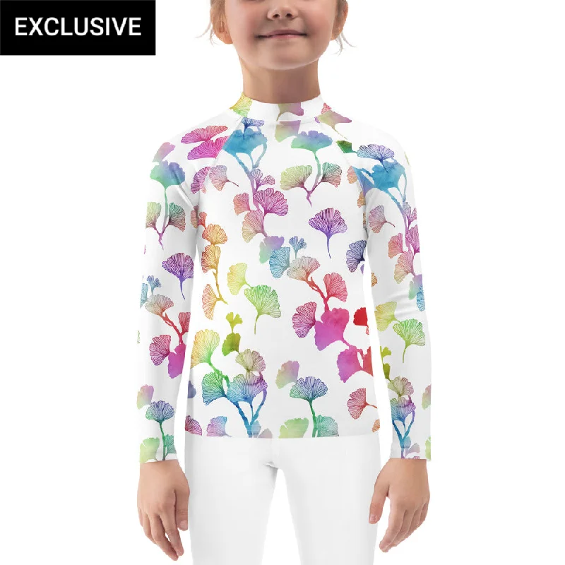 Rainbow Ginkgo Leaves Kids Rash Guard (POD)