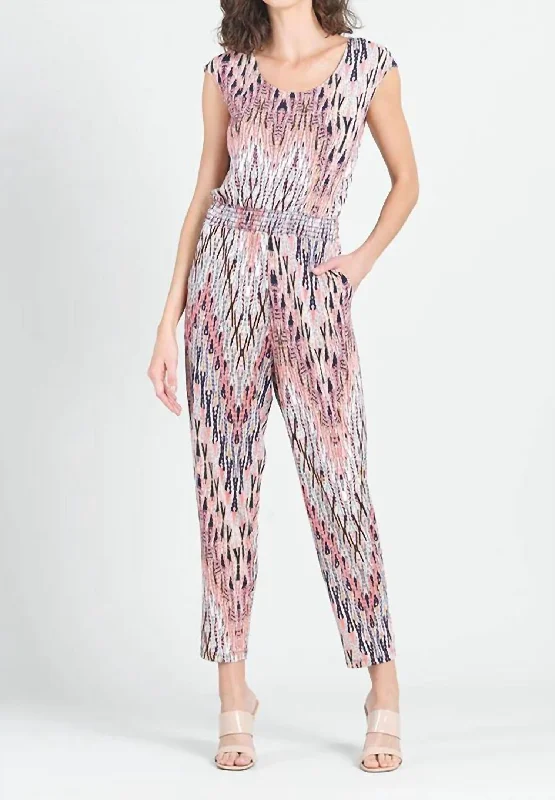 Back Cut Out Jumpsuit In Boho Weave