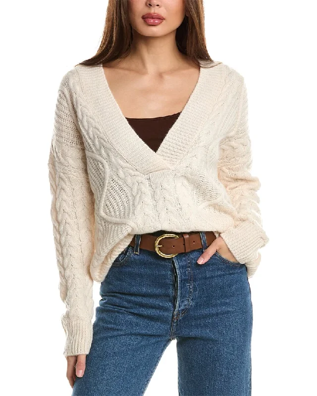 Forte Cashmere Luxe Cable V-Neck Wool & Cashmere-Blend Sweater