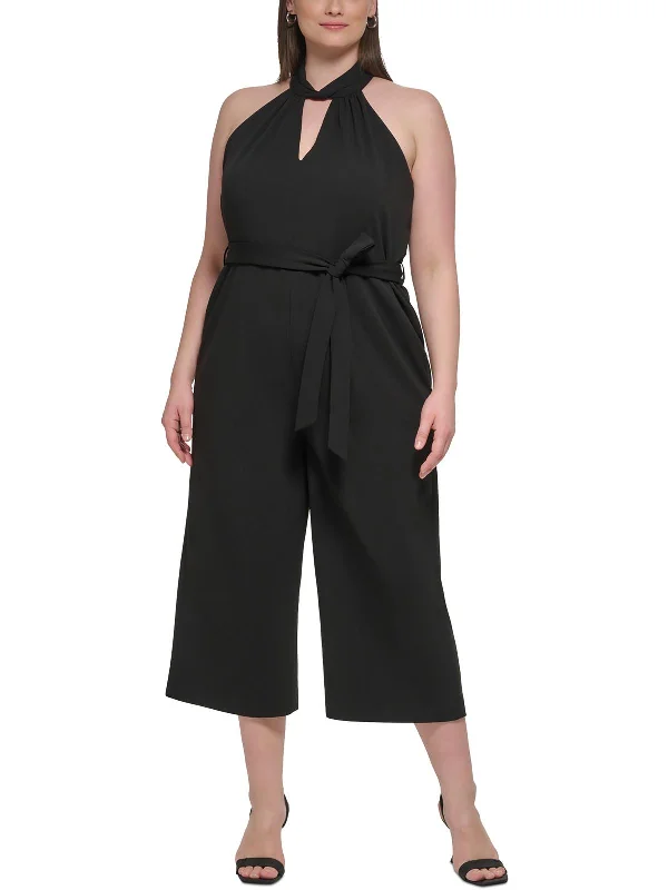 Plus Womens Halter Cropped Jumpsuit