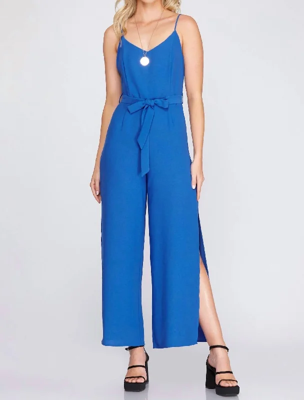 Woven Cami Jumpsuit In Royal Blue