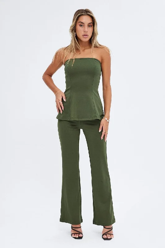 Green Tunic Top Sleeveless Strapless Longline Ponte