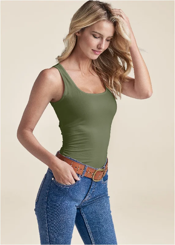 Square Neck Tank Top - Olive