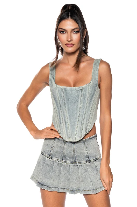 THE KRISTY PANELED DENIM CORSET TOP