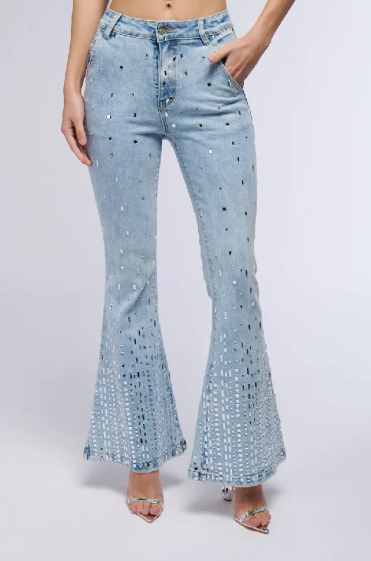 POPSTAR DENIM RHINESTONE FLARED PANT