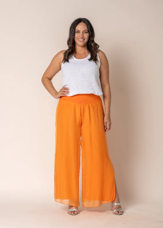 Gia Silk Pants in Sunset Orange