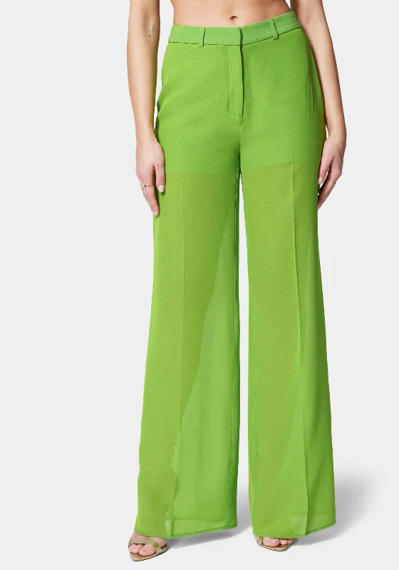 High Waist Chiffon Wide Leg Illusion Woven Twill Pant