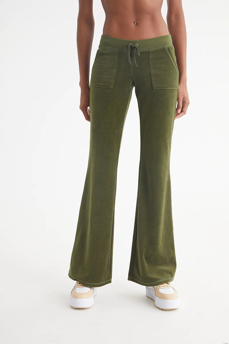 Hollywood Snap Pocket Cotton Velour Track Pants - Super Greens