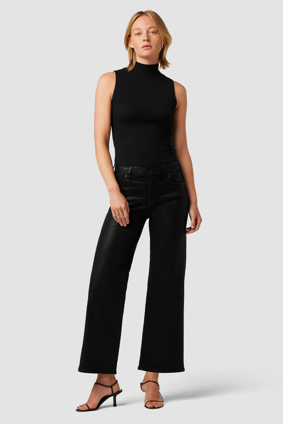 Rosie High Rise Wide Leg Ankle - Coated Black