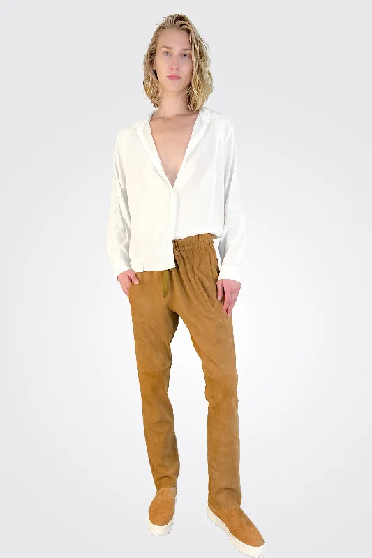 Suede Straight Leg Pants - Camel