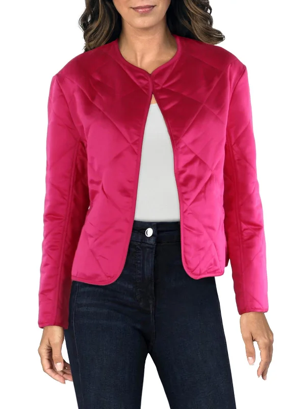 Womens Diamond Quilt Open-Front Blazer