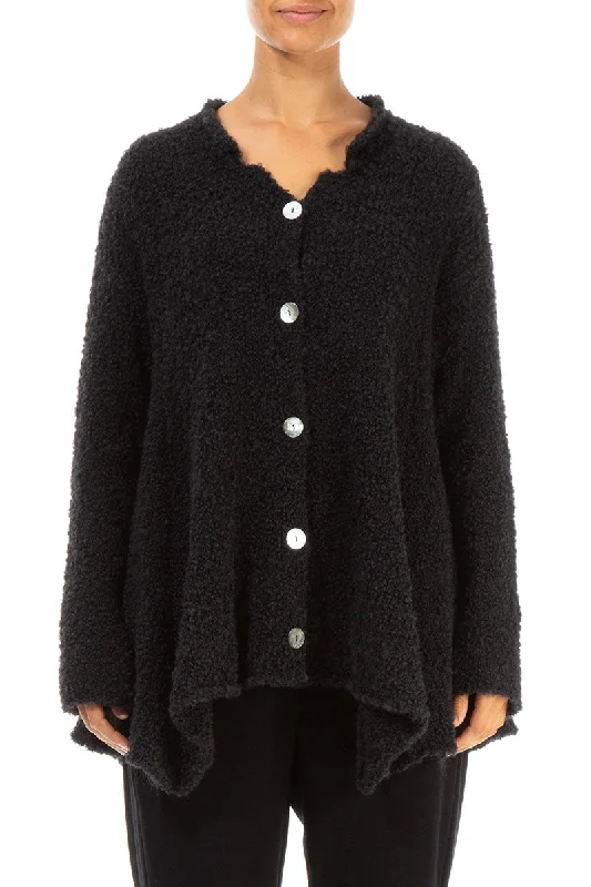 Buttoned Black Alpaca Wool Cardigan