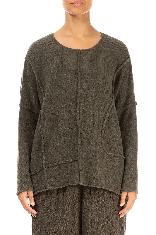 Exposed Seam Khaki Wool Sweater